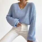 Women's V-Neck Pullover Sweater - 图片 6