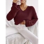 Women's V-Neck Pullover Sweater - 图片 4