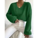 Women's V-Neck Pullover Sweater - 图片 5