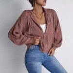 Women's Hooded Cardigan Knitted Waffle Sweatshirt