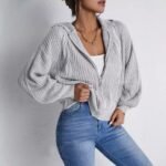Women's Hooded Cardigan Knitted Waffle Sweatshirt - 图片 2