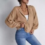 Women's Hooded Cardigan Knitted Waffle Sweatshirt - 图片 3