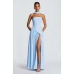 Women's Tube Top Solid Color Slit Dress - 图片 9