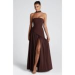 Women's Tube Top Solid Color Slit Dress - 图片 11