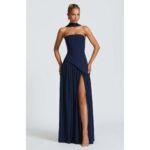 Women's Tube Top Solid Color Slit Dress - 图片 10