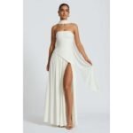 Women's Tube Top Solid Color Slit Dress - 图片 2