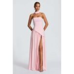 Women's Tube Top Solid Color Slit Dress - 图片 3