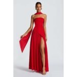 Women's Tube Top Solid Color Slit Dress - 图片 5