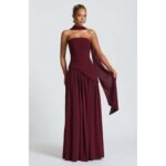 Women's Tube Top Solid Color Slit Dress - 图片 7