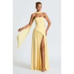 Women's Tube Top Solid Color Slit Dress - 图片 6