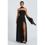 Women's Tube Top Solid Color Slit Dress - 图片 4