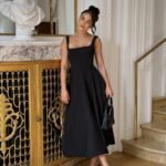 Women's Fashionable Square Neck Sleeveless Waist-Cinching Strap Dress - 图片 2