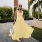 Women's Fashionable Square Neck Sleeveless Waist-Cinching Strap Dress - 图片 3