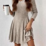 Dress Fashion Knitted A-Line Long Sleeve Dress for Women - 图片 2
